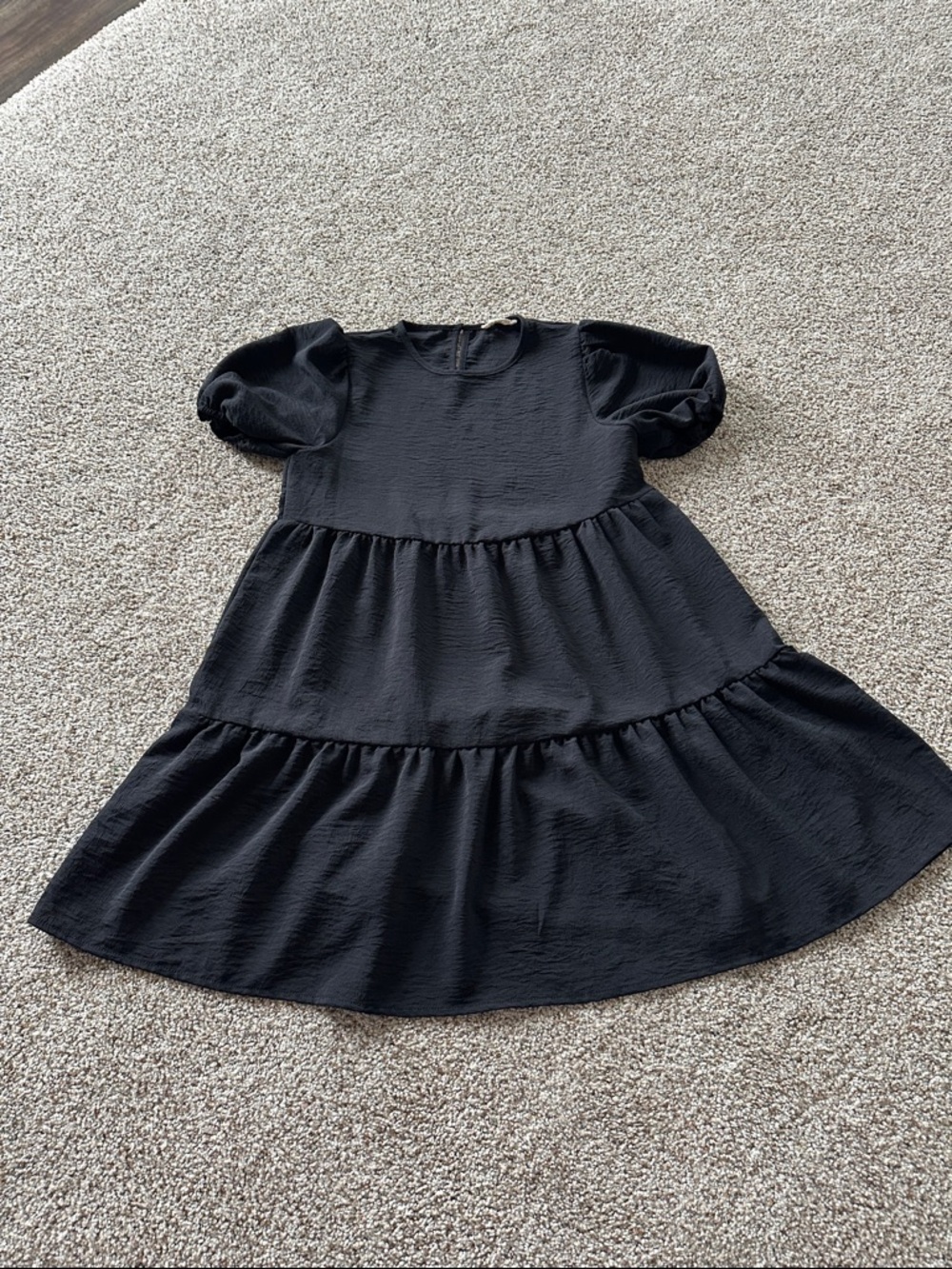 Copper Key Black Puff-Sleeve Girls Dress